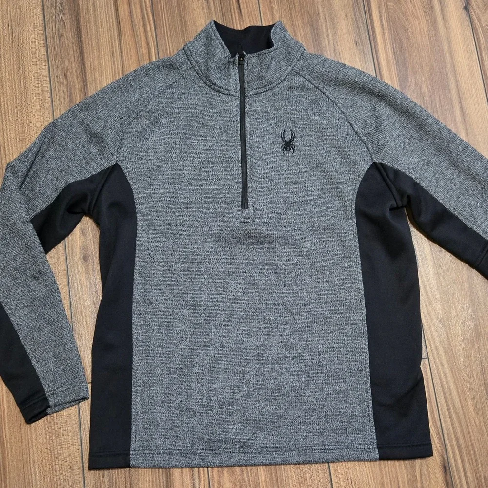 Spyder Men's Gray Black 1/4 Zip Pullover Fleece Jacket Size L
